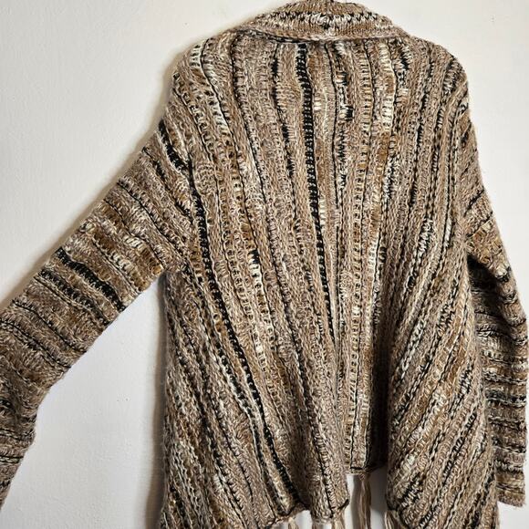 Altar'd State Wool Blend Marled Knit Open Front Cardigan Size M Brown Fringe - Picture 7 of 11
